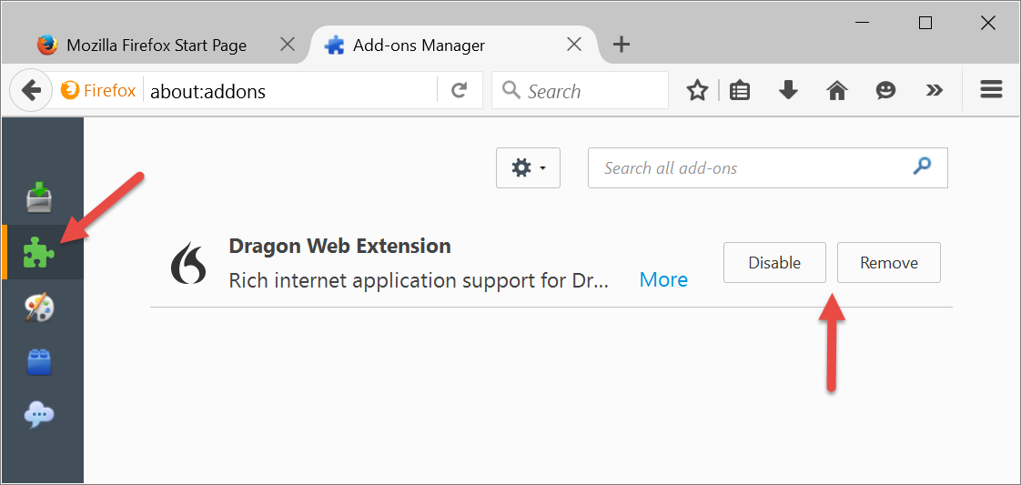 Install Dragon web extension for Firefox