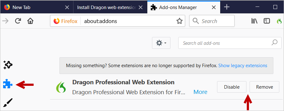 Install Dragon web extension for Firefox